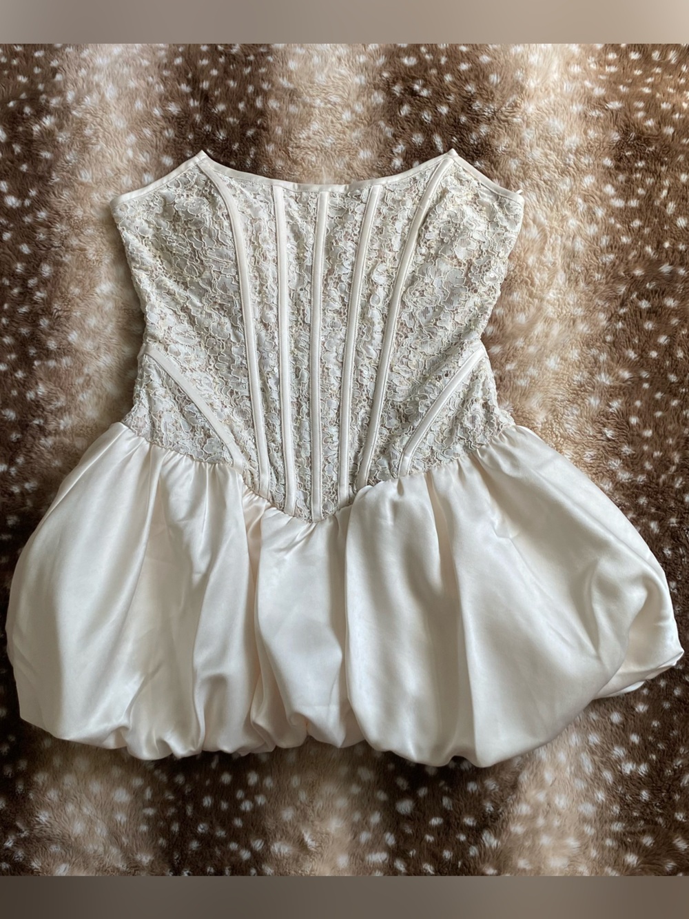 Bridal Lace & Sequin Bubble Hem Mini Dress